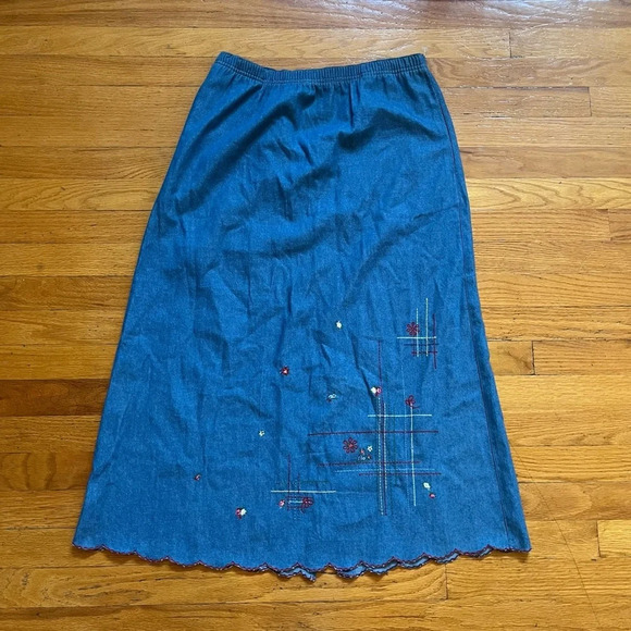 Koret Jean Vintage 1990s Grannycore Embroidered Elastic Waistline Skirt A7 - Picture 1 of 4